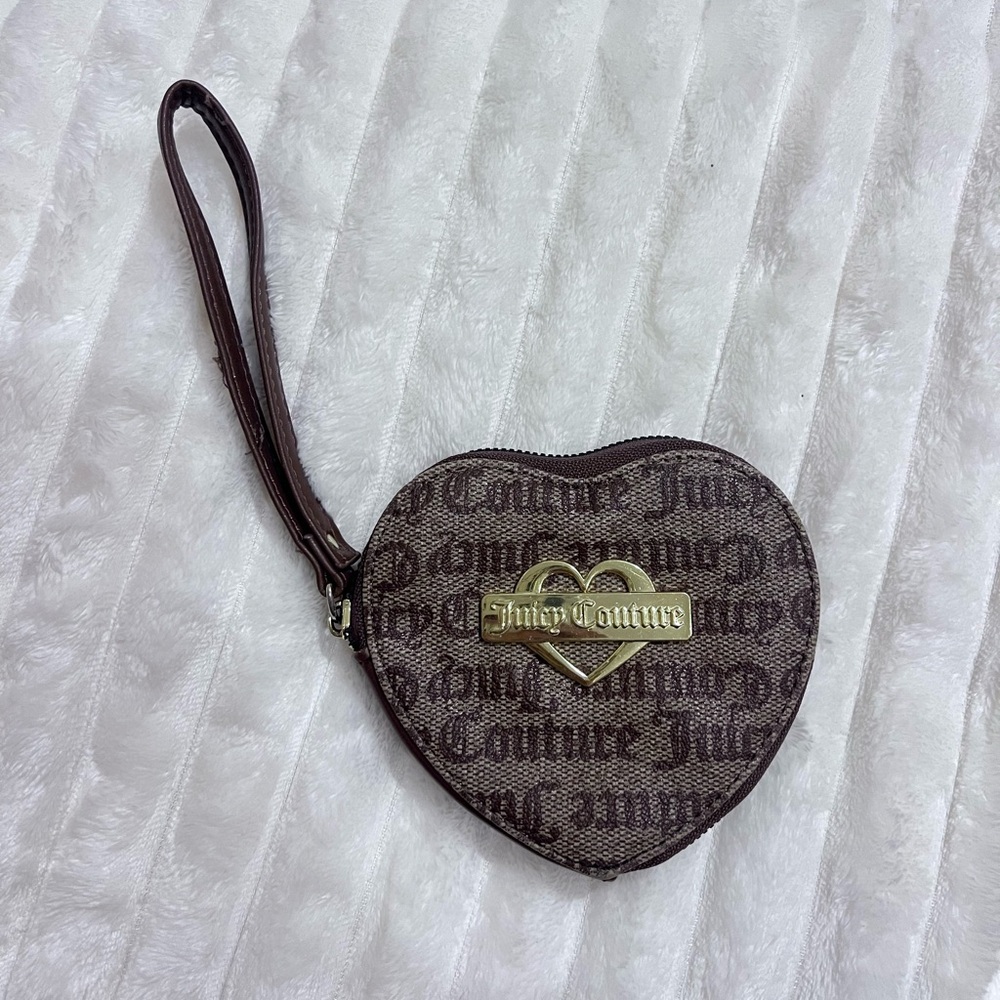 Juicy Couture Heart-Shaped Brown Wristlet with Gold Logo